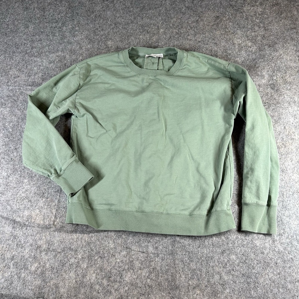 White + Warren Sweatshirt Womens Medium Crewneck Button Back Green Cotton